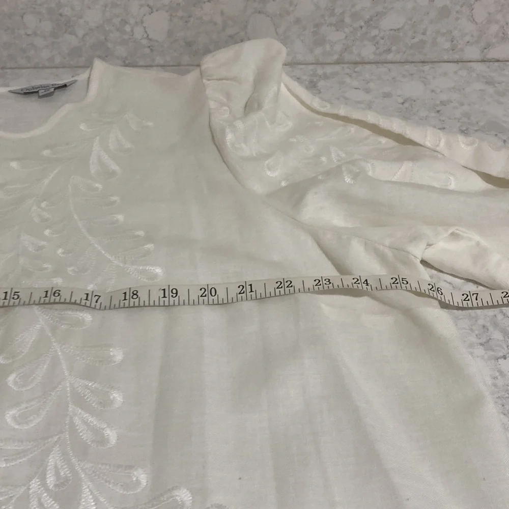New white linen blend embroidered shift dress - Picture 9 of 11